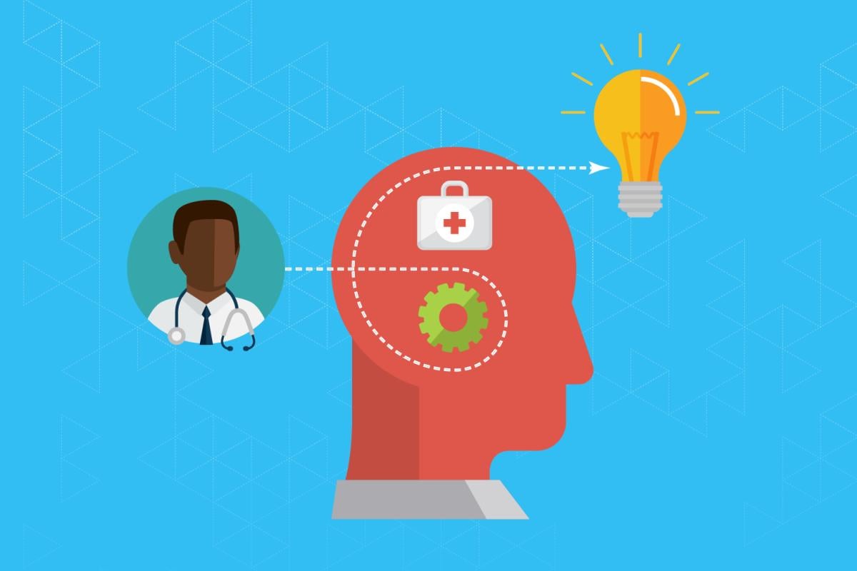 Doctor thinks about patient goals to reach health solution. 