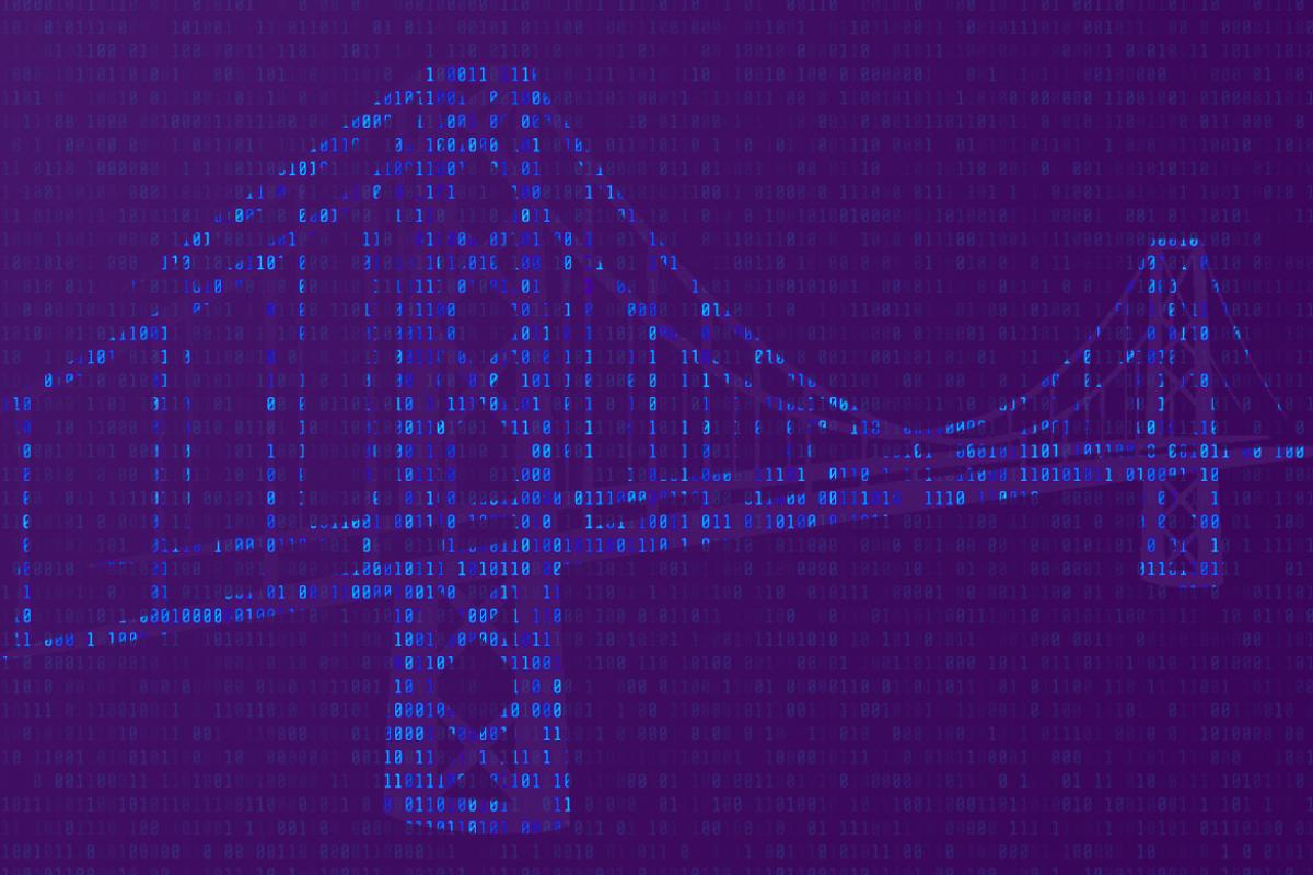 A bridge mapped out over a binary code background.