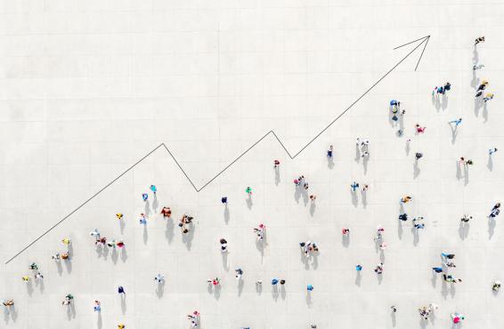 Crowd from above forming a growth graph