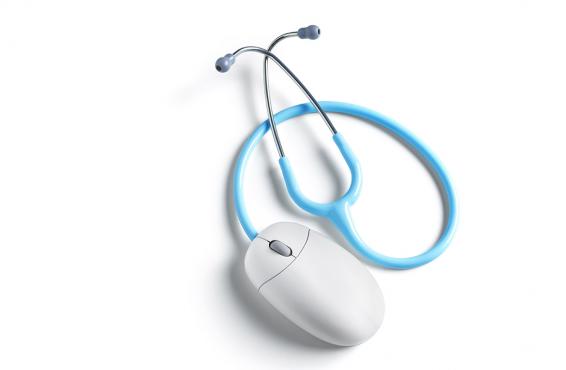Computer mouse with cord shaped like a stethoscope