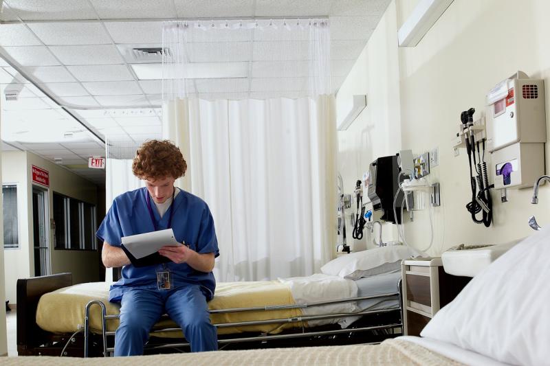 Person studying in an empty hospital room