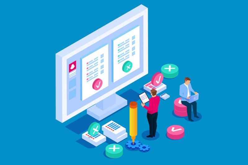 Figures working in front of a giant computer screen