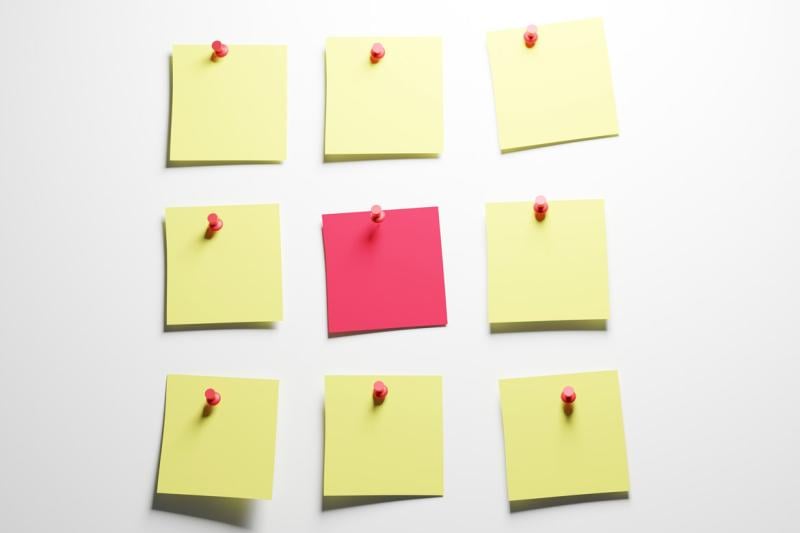 Three rows of sticky notes