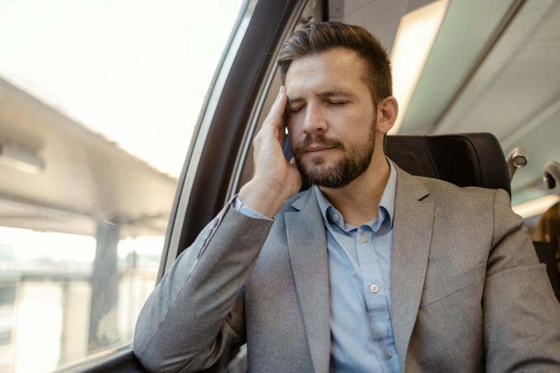 Train passenger distressed by motion sickness