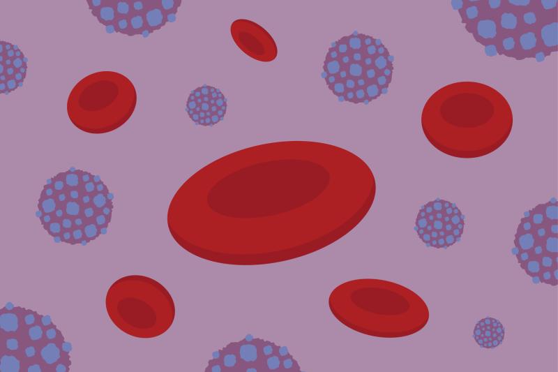 Blood cell with cancer cell 