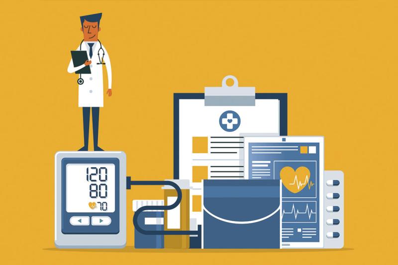 Physician checking blood pressure